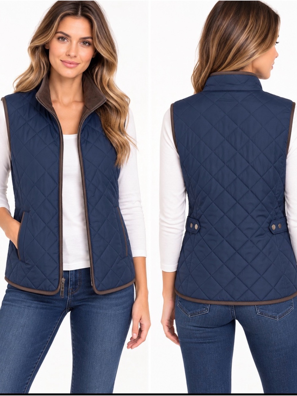 Tahari NWT Navy Blue Quilted Fleece Lined Vest Small